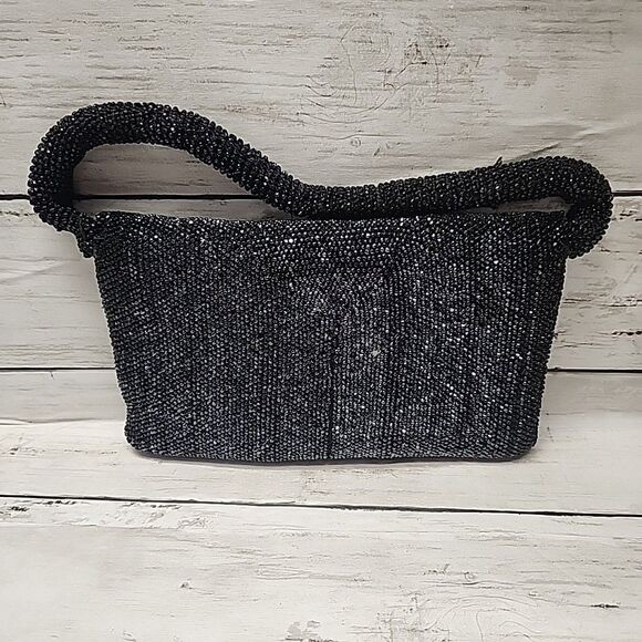 Vintage Black Beaded Sparkling Small Clutch Bag Purse Handbag - Picture 2 of 9